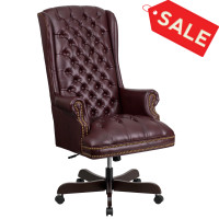 Flash Furniture CI-360-BY-GG High Back Traditional Tufted Burgundy Leather Executive Office Chair